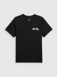 4F T-shirt regular gładki męski - czarny L. Czarne t-shirty męskie 4f, l, bez wzorów, z dresówki, bez kołnierzyka, bez ramiączek. Za 69.99 zł.