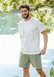 Key KEY Męska piżama na lato krótka z bawełny L. Piżamy męskie Key, l, bez wzorów, z bawełny, bez kołnierzyka, bez ramiączek. Za 84.99 zł.