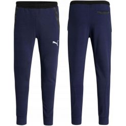 Spodnie męskie dresowe bawełniane Puma slim fit. Niebieskie spodnie dresowe męskie Puma, bez wzorów, z bawełny. Za 129.00 zł.
