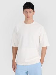 4F Bluza dresowa z krótkim rękawem bez kaptura męska - biała L. Białe bluzy nierozpinane męskie 4f, l, bez wzorów, z bawełny, klasyczne, bez ramiączek, bez kaptura. Za 99.99 zł.