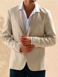 Marynarka slim fit - beżowy. Brązowe marynarki męskie Sinsay, l, bez wzorów. Za 99.99 zł.