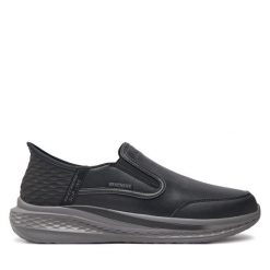Półbuty Skechers. Czarne codzienne półbuty męskie Skechers, bez wzorów, bez obcasa, bez zapięcia. Za 299.99 zł.