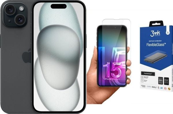 Smartfon Apple iPhone 15 256GB Black (MTP63) + FlexibleGlass. Czarne smartfony Apple. Za 3,544.00 zł.
