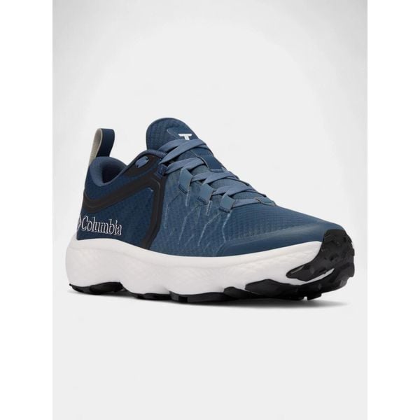 Buty turystyczne męskie Columbia Escape Thrive Titanium. Niebieskie buty trekkingowe męskie Columbia, bez wzorów, sportowe, bez obcasa, bez zapięcia. W wyprzedaży za 503.10 zł.