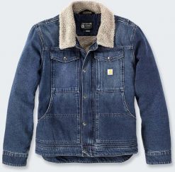 Kurtka Jeansowa Carhartt Denim Sherpa Beech. Kurtki męskie Carhartt, m, bez wzorów, z denimu, bez ramiączek, bez kaptura. Za 609.00 zł.