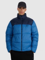 4F Kurtka puchowa z wypełnieniem syntetycznym męska - granatowa L. Niebieskie kurtki męskie 4f, na zimę, l, bez wzorów, z materiału, bez ramiączek, bez kaptura. Za 349.99 zł.