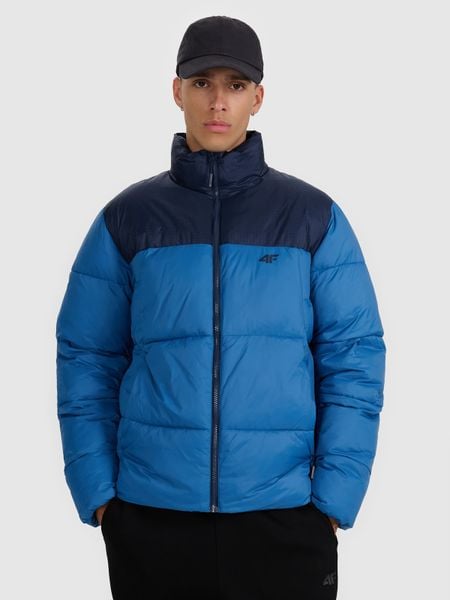 4F Kurtka puchowa z wypełnieniem syntetycznym męska - granatowa L. Niebieskie kurtki męskie 4f, na zimę, l, bez wzorów, z materiału, bez ramiączek, bez kaptura. Za 349.99 zł.