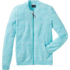 Sweter rozpinany Regular Fit bonprix morsko-biały melanż. Niebieskie kardigany męskie bonprix, z haftami. Za 49.99 zł.
