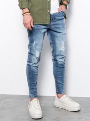 Spodnie męskie jeansowe SLIM FIT - jasnoniebieskie - Rozmiar: M. Niebieskie spodnie na co dzień męskie Ombre Clothing, bez wzorów, z bawełny. W wyprzedaży za 89.99 zł.