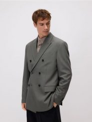 Marynarka slim fit z domieszką wiskozy - szary. Szare marynarki męskie Reserved, l, bez wzorów, z tkaniny. Za 359.99 zł.