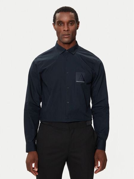 Armani Exchange Koszula 6DZC20 ZNXLZ Granatowy Regular Fit. Niebieskie koszule męskie Armani Exchange, m, bez wzorów, z bawełny, bez kołnierzyka, bez ramiączek. Za 349.99 zł.