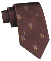 Jedwabny Krawat Męski - His Story - Brązowy, Gracz Polo. Brązowe krawaty i muchy męskie His Story, bez wzorów, z jedwabiu, eleganckie. Za 115.00 zł.
