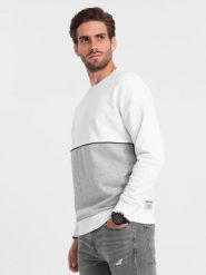 Bluza męska OVERSIZE z kontrastowym łączeniem kolorów - biało-szara V1 OM-SSNZ-0130 S. Białe bluzy nierozpinane męskie Ombre, m, bez wzorów, bez ramiączek, bez kaptura. Za 287.44 zł.