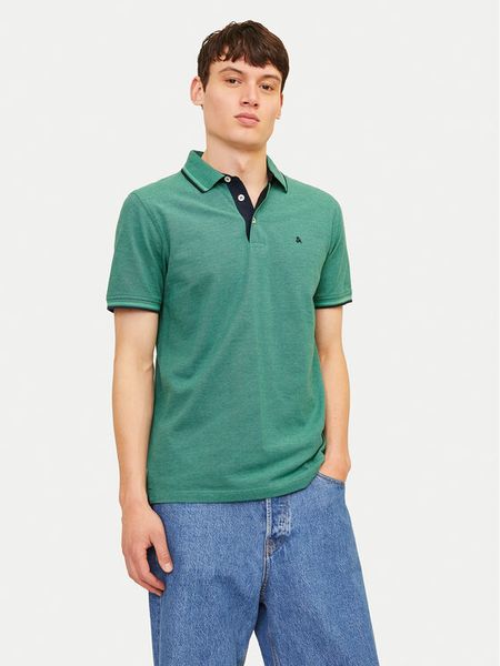 Jack & Jones Polo Paulos 12136668 Zielony Slim Fit. Zielone koszulki polo męskie Jack & Jones, l, bez wzorów, z bawełny, bez kołnierzyka, bez ramiączek. Za 69.99 zł.