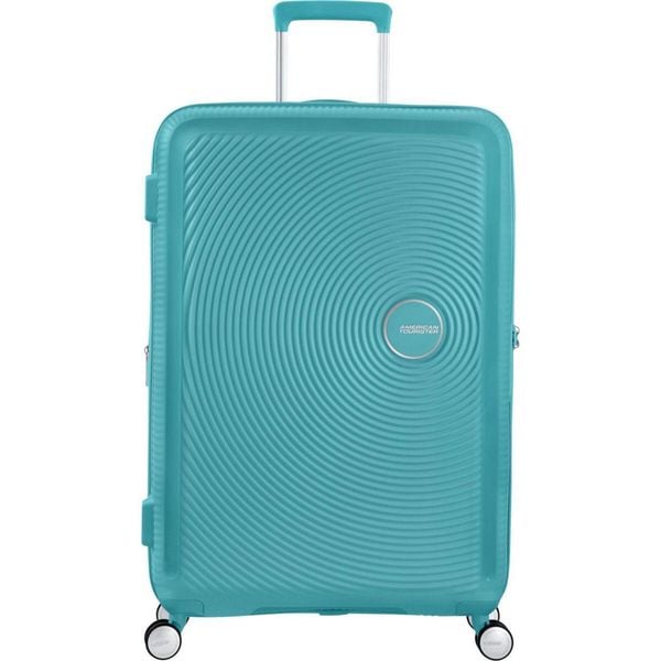 Walizka turystyczna Soundbox Spinner 77 TSA EXP 97L. Niebieskie walizki męskie American Tourister, bez wzorów. Za 759.30 zł.