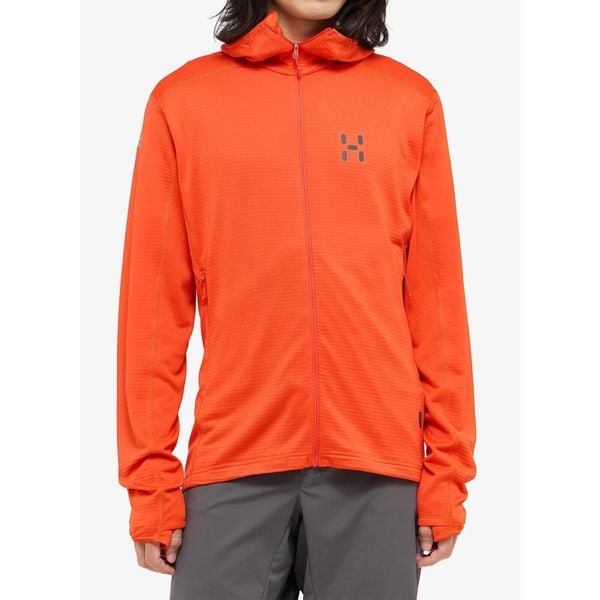 Bluza z kapturem męska Haglofs L.I.M Mid Multi II Hood. Czerwone bluzy nierozpinane męskie Haglöfs, l, bez wzorów, z kapturem. Za 382.99 zł.