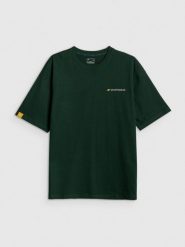 4F T-shirt loose z nadrukiem męski - zielony M. Zielone t-shirty męskie 4f, m, bez wzorów, z bawełny, bez kołnierzyka, bez ramiączek. Za 89.99 zł.