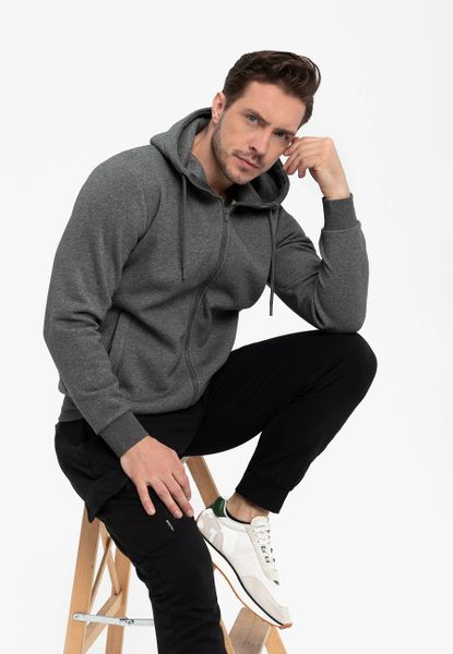 Bluza bawełniana z kapturem B-GROV. Szare bluzy rozpinane męskie Volcano, l, bez wzorów, z bawełny, bez ramiączek, z kapturem. Za 179.99 zł.