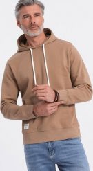 Ombre Męska bluza dresowa kangurka z kapturem - brązowa V2 OM-SSBN-0177 M. Brązowe bluzy nierozpinane męskie Ombre, m, bez wzorów, z dresówki, z kapturem. Za 109.99 zł.