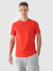 4F T-shirt regular gładki męski - pomarańczowy M. Brązowe t-shirty męskie 4f, m, bez wzorów, z bawełny, bez kołnierzyka, bez ramiączek. W wyprzedaży za 39.99 zł.