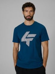 4F T-shirt regular z nadrukiem męski - turkusowa L. Niebieskie t-shirty męskie 4f, l, bez wzorów, z materiału, bez kołnierzyka, bez ramiączek. Za 69.99 zł.