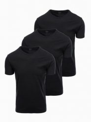 Zestaw bawełnianych męskich koszulek BASIC z okrągłym dekoltem – 3x czarny V9 OM-TSBS-0232 - XXL. Czarne t-shirty męskie Ombre Clothing, l, bez wzorów, z bawełny, bez kołnierzyka, bez ramiączek. Za 89.99 zł.