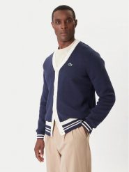 Lacoste Kardigan AH7725 Granatowy Regular Fit. Niebieskie swetry męskie Lacoste, bez wzorów, z bawełny, bez kołnierzyka, bez ramiączek. Za 869.99 zł.