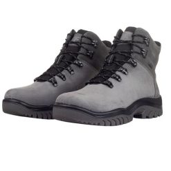 Męskie Skórzane Buty Turystyczne H255. Szare buty zimowe męskie 4f, bez wzorów, sportowe, bez obcasa, bez zapięcia. Za 591.99 zł.