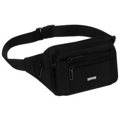 Saszetka męska w czarnym kolorze zamykana suwakiem, jednokomorowa - Peterson. Czarne saszetki męskie Peterson, bez wzorów. Za 69.99 zł.