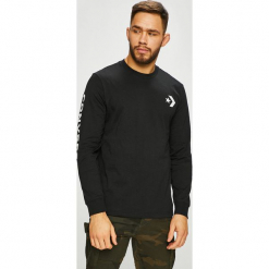Converse - Longsleeve. Czarne koszulki męskie z długim rękawem Converse, z nadrukiem, z bawełny, z okrągłym kołnierzem, z długim rękawem. Za 129.90 zł.