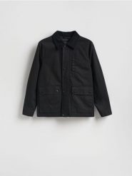 Kurtka z kołnierzem - czarny. Czarne kurtki męskie Reserved, l, bez wzorów, z bawełny, bez ramiączek, bez kaptura. Za 179.99 zł.