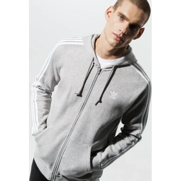 Adidas Bluza 3-Stripes Fz , szary, rozmiar L. Szare bluzy z kapturem męskie ADIDAS, l, z aplikacjami, z bawełny, z kapturem. Za 329.99 zł.