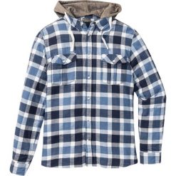 Koszula flanelowa z odpinanym kapturem z dzianiny dresowej Slim Fit bonprix ciemnoniebieski w kratę. Niebieskie koszule męskie bonprix, z dresówki, z kapturem. Za 99.99 zł.