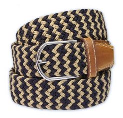 Beżowo-Granatowy Elastyczny Męski Pasek do Spodni, Pleciony, Casual -ALTIES- Parciany. Brązowe paski męskie Alties, bez wzorów, z elastanu, casualowe. Za 59.00 zł.