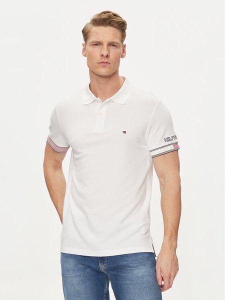 Tommy Hilfiger Polo Flag MW0MW34780 Biały Slim Fit. Białe koszulki polo męskie Tommy Hilfiger, m, bez wzorów, z bawełny, bez kołnierzyka, bez ramiączek. Za 249.99 zł.