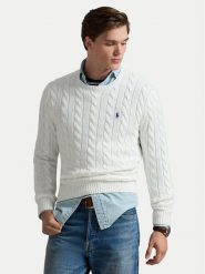 Polo Ralph Lauren Sweter 710775885033 Biały Regular Fit. Białe swetry męskie Polo Ralph Lauren, bez wzorów, z bawełny, bez kołnierzyka, bez ramiączek. Za 909.99 zł.