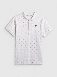 4F Koszulka polo regular męska - biała M. Białe koszulki polo męskie 4f, m, bez wzorów, z bawełny, klasyczne, bez kołnierzyka, bez ramiączek. Za 89.99 zł.