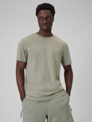 4F T-shirt regular z nadrukiem męski - zielony L. Brązowe t-shirty męskie 4f, l, bez wzorów, z dzianiny, bez kołnierzyka, bez ramiączek. Za 59.99 zł.