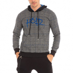 Bluza w kolorze czarno-niebieskim. Czarne bluzy nierozpinane męskie RNT23, w kratkę. W wyprzedaży za 142.95 zł.