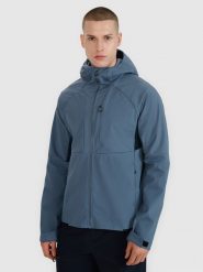4F Kurtka softshell wiatroodporna membrana 10000 męska - granatowa S. Niebieskie kurtki softshell męskie 4f, l, bez wzorów, z dzianiny, z kapturem, windstopper. W wyprzedaży za 199.99 zł.