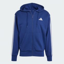 Bluza z kapturem Essentials 3-Stripes French Terry Full-Zip. Białe bluzy z kapturem męskie ADIDAS, s, bez wzorów, z materiału, z kapturem. Za 279.00 zł.
