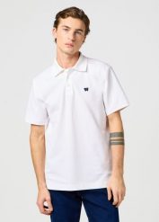 MESKA KOSZULKA POLO WRANGLER POLO SHIRT BRIGHT WHITE 112362386. Białe koszulki polo męskie Wrangler, s, bez wzorów, bez kołnierzyka, bez ramiączek. Za 99.99 zł.