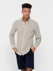 Only & Sons Koszula Caiden 22012321 Beżowy Slim Fit. Brązowe koszule męskie Only & Sons, m, bez wzorów, z bawełny, bez kołnierzyka, bez ramiączek. Za 109.99 zł.