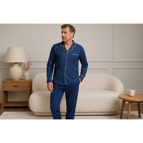 Piżama męska rozm. M P751310 B11 Navy Blue. Niebieskie piżamy męskie Massana Homewear, m, z aplikacjami, z bawełny, długie, bez kaptura. Za 330.00 zł.