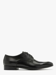 Czarne półbuty wizytowe. Czarne eleganckie półbuty męskie Ryłko, ze skóry, wizytowe, bez obcasa, bez zapięcia. Za 449.99 zł.