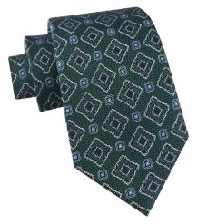 Jedwabny Krawat Męski - His Story - Zielony, Geometryczny Wzór. Zielone krawaty i muchy męskie His Story, bez wzorów, z jedwabiu, eleganckie. Za 115.00 zł.