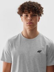 4F T-shirt regular gładki męski - szary L. Szare t-shirty męskie 4f, l, bez wzorów, z bawełny, bez kołnierzyka, bez ramiączek. W wyprzedaży za 39.99 zł.