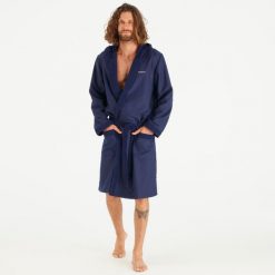 Szlafrok na basen męski Watko Compact z mikrofibry. Niebieskie szlafroki męskie NABAIJI, m, bez wzorów, z bawełny, bez kaptura. Za 99.99 zł.