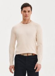PAKO LORENTE – Beżowy sweter męski o-neck. Brązowe swetry męskie Pako Lorente, bez wzorów, z poliamidu, bez kołnierzyka, bez ramiączek. Za 169.99 zł.