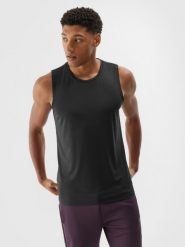 4F Tank top treningowy szybkoschnący męski - czarny M. Czarne t-shirty sportowe męskie 4f, m, bez wzorów, z dzianiny, klasyczne, bez ramiączek. Za 69.99 zł.